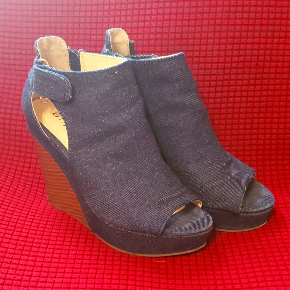 GUESS Rochelle Denim Cutout Wedges